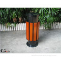 Outdoor wooden park rubbish bin with ashtray